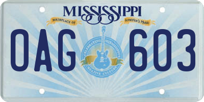 MS license plate OAG603
