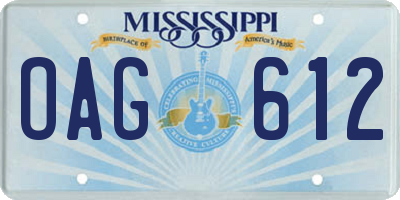 MS license plate OAG612