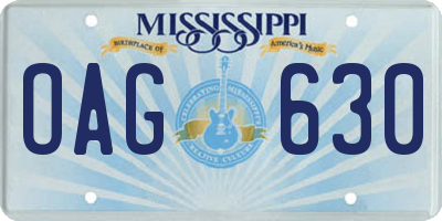 MS license plate OAG630