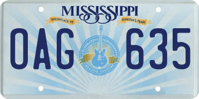 MS license plate OAG635