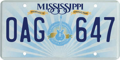 MS license plate OAG647