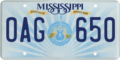 MS license plate OAG650