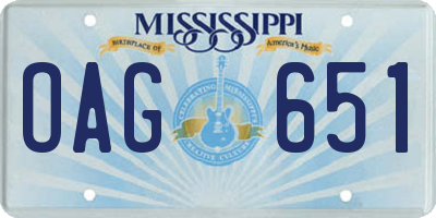 MS license plate OAG651