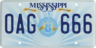 MS license plate OAG666