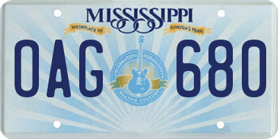 MS license plate OAG680