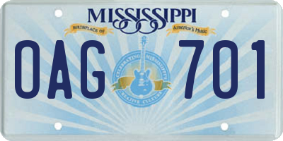 MS license plate OAG701