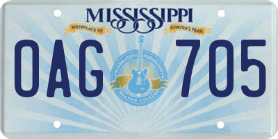MS license plate OAG705