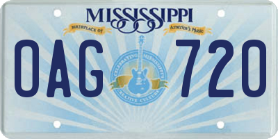 MS license plate OAG720