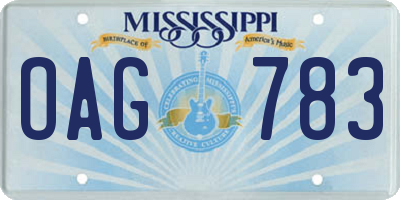 MS license plate OAG783