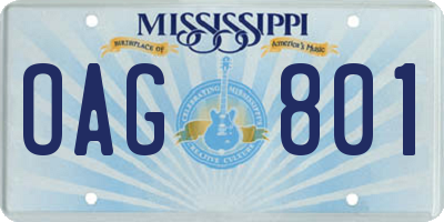 MS license plate OAG801