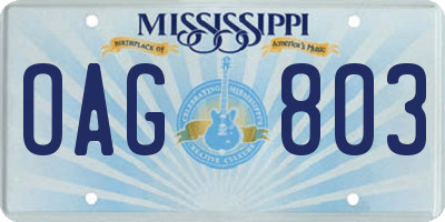 MS license plate OAG803