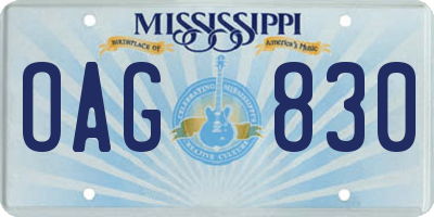 MS license plate OAG830
