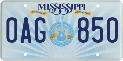 MS license plate OAG850