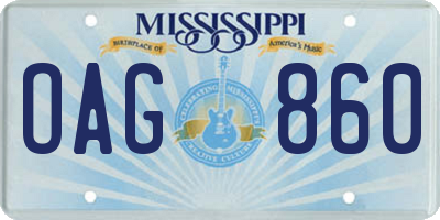 MS license plate OAG860