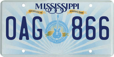 MS license plate OAG866