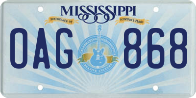 MS license plate OAG868