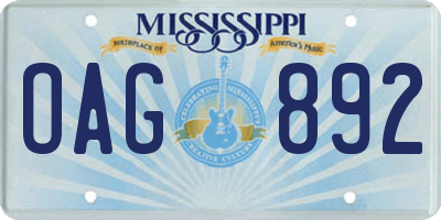 MS license plate OAG892