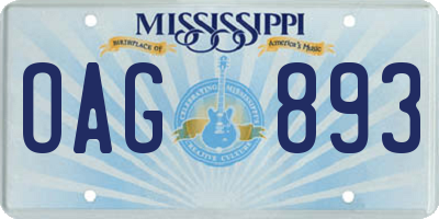 MS license plate OAG893