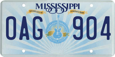 MS license plate OAG904