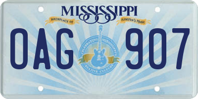 MS license plate OAG907