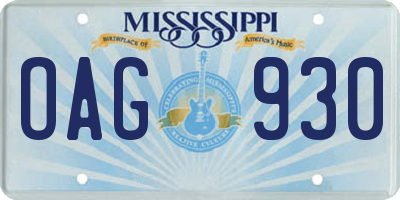 MS license plate OAG930
