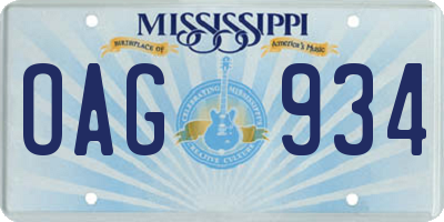 MS license plate OAG934