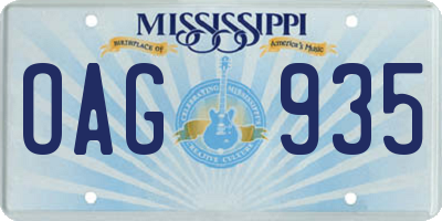 MS license plate OAG935