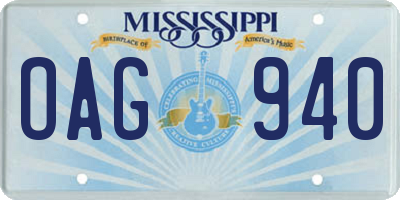MS license plate OAG940