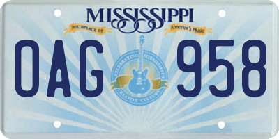 MS license plate OAG958