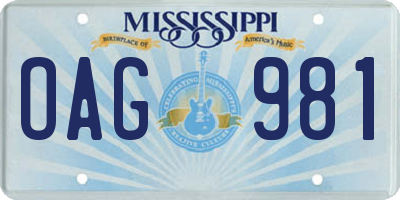 MS license plate OAG981