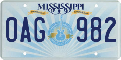MS license plate OAG982