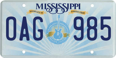 MS license plate OAG985