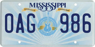MS license plate OAG986