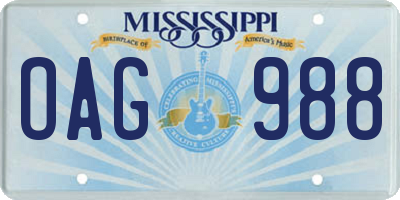 MS license plate OAG988