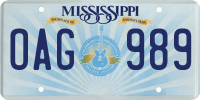 MS license plate OAG989
