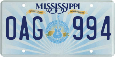 MS license plate OAG994