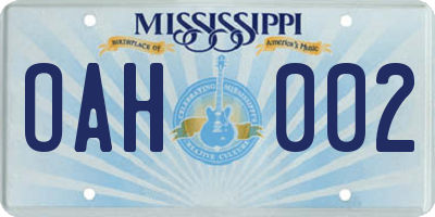 MS license plate OAH002