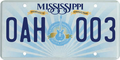 MS license plate OAH003