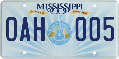 MS license plate OAH005