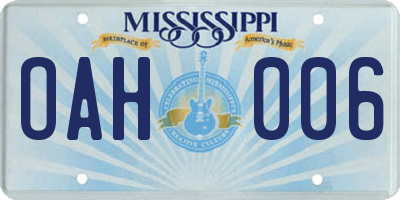 MS license plate OAH006