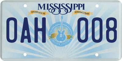 MS license plate OAH008