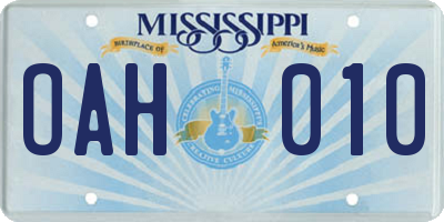MS license plate OAH010