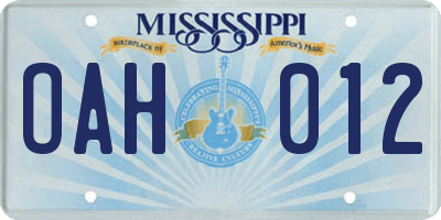 MS license plate OAH012