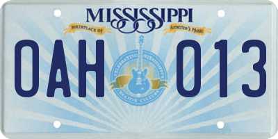 MS license plate OAH013