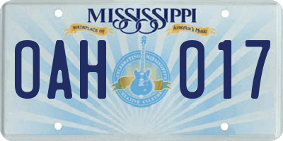 MS license plate OAH017