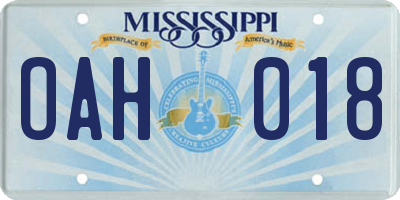 MS license plate OAH018