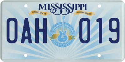 MS license plate OAH019