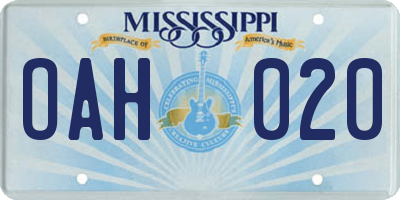 MS license plate OAH020