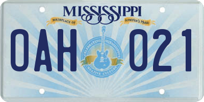 MS license plate OAH021
