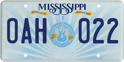 MS license plate OAH022